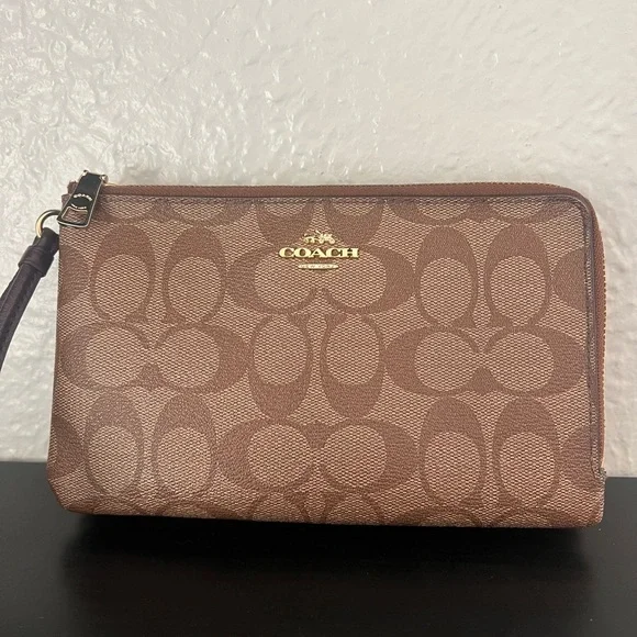 Coach Signature Canvas Double Zip Wallet Wristlet - Picture 3 of 11